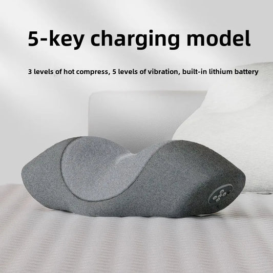Vibrating Heated Neck Massage Pillow – 5-Point Charging Model with Built-in Lithium Battery for Sleep & Cervical Support