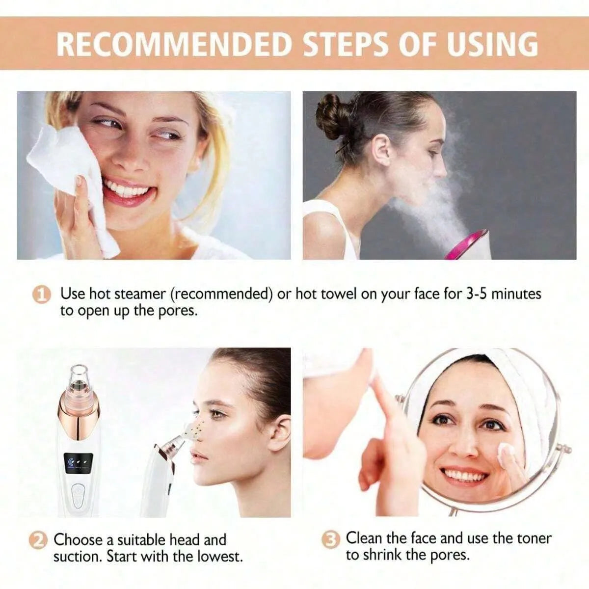 5 Suction Power Blackhead Remover Pore Vacuum – Electric Facial Pore Cleaner & Extractor Tool for Women & Adults
