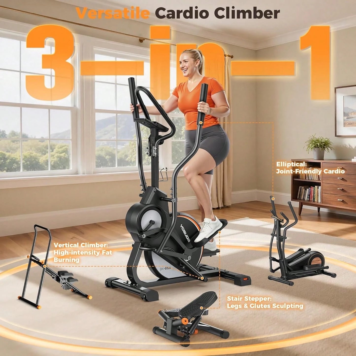 ElevateStride™ 3-in-1 Cardio Climber Elliptical Machine