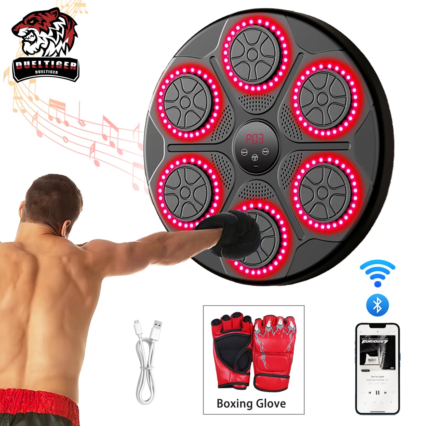 Smart Bluetooth Wall-Mounted Music Boxing Target Trainer – Electronic Punching Machine for Home Gym