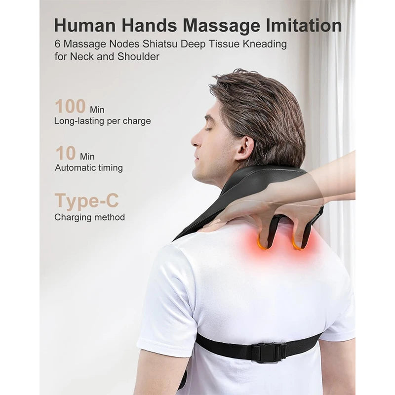 EaseWave™ Shiatsu Neck & Shoulder Wrap Massager with Heat – Deep-Tissue Electric Kneading for Trapezius, Back & Body Relief