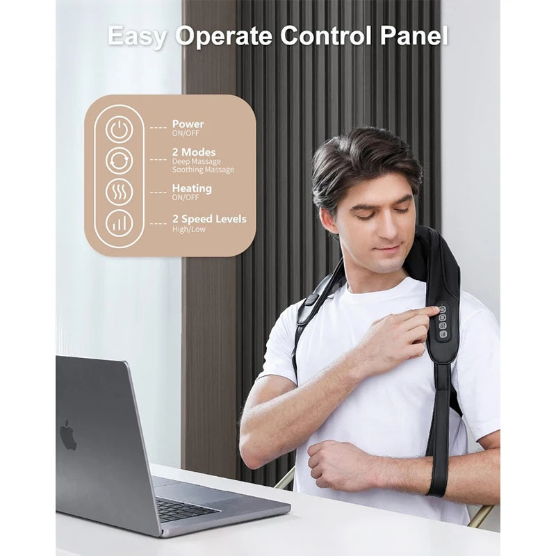 EaseWave™ Shiatsu Neck & Shoulder Wrap Massager with Heat – Deep-Tissue Electric Kneading for Trapezius, Back & Body Relief
