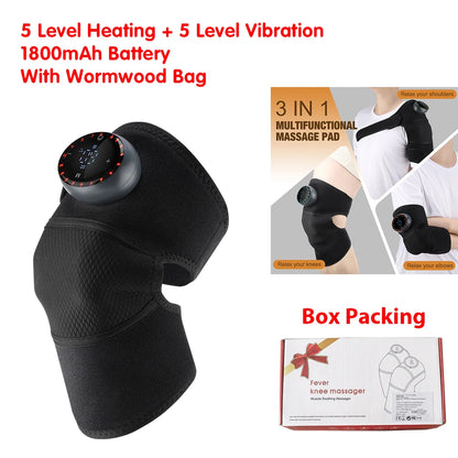 Rechargeable Heated Knee Massager – 3 Gear Vibration & Electric Heating Pad for Knee, Shoulder & Leg Pain Relief