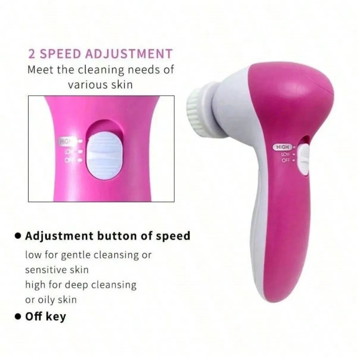 5-in-1 Electric Facial Cleansing Brush – Face Wash & Spa Massager, Blackhead Remover & Exfoliating Cleanser Tool