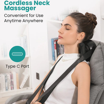 RelaxWave™ Cordless Shiatsu Neck & Shoulder Massager with Heat – Electric Deep-Tissue 6D Kneading for Neck, Back & Shoulder Relief