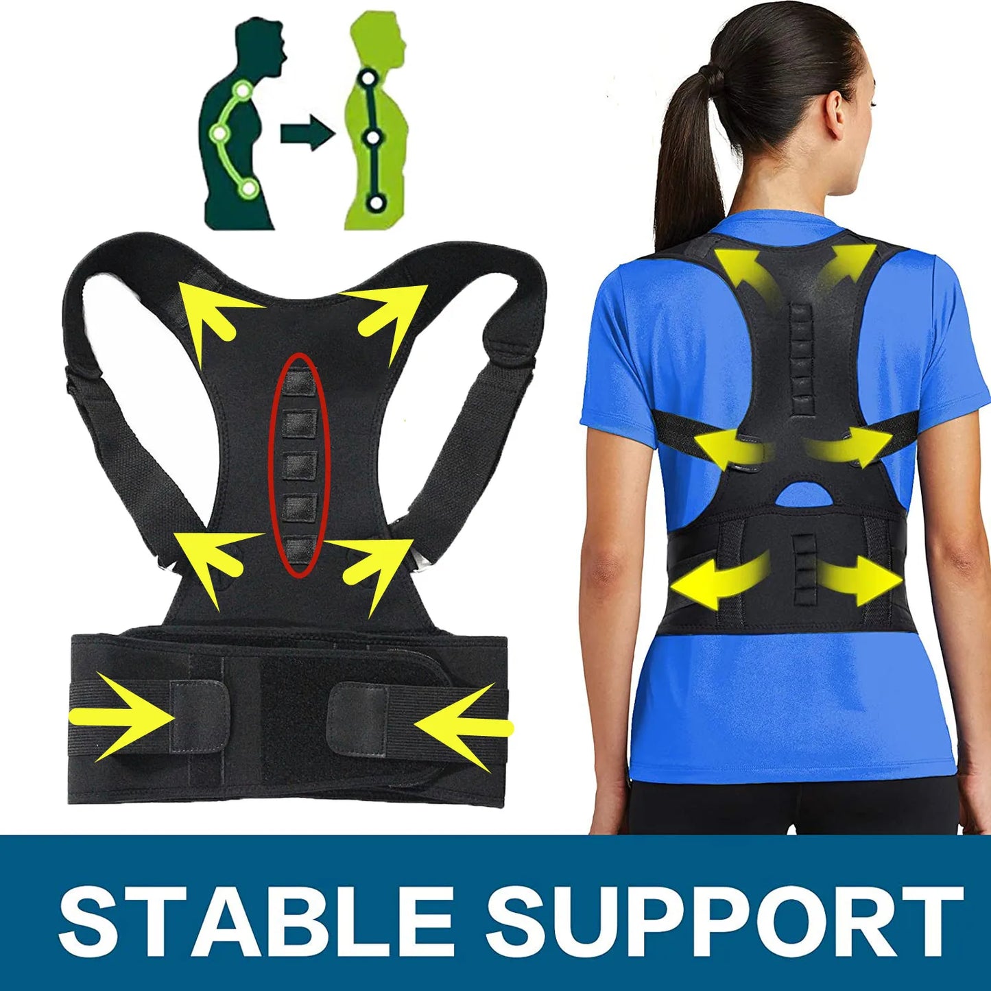 Back Posture Magnetic Shoulder Corrector Support Brace Belt Therapy