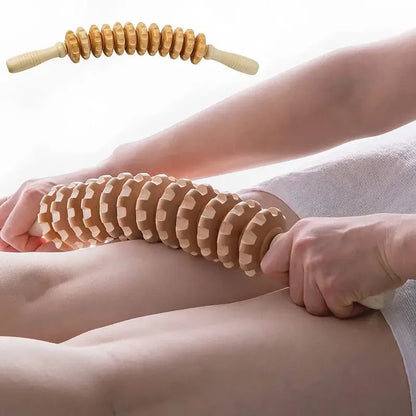 Wooden Fascia Massage Roller – Anti-Slip Handle Body Massager for Arms, Legs, Thighs & Back Relaxation