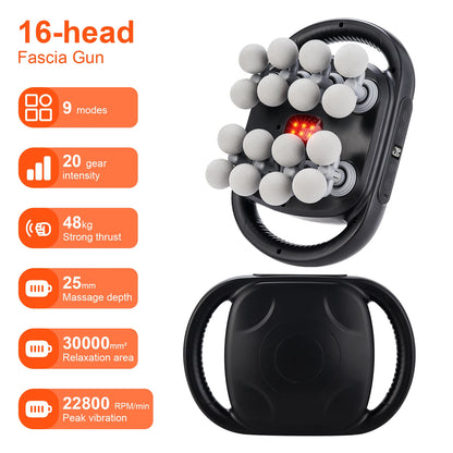 FlexiRelief™ 16-Head Fascia Massage Gun – High-Frequency Deep Tissue Body Massager