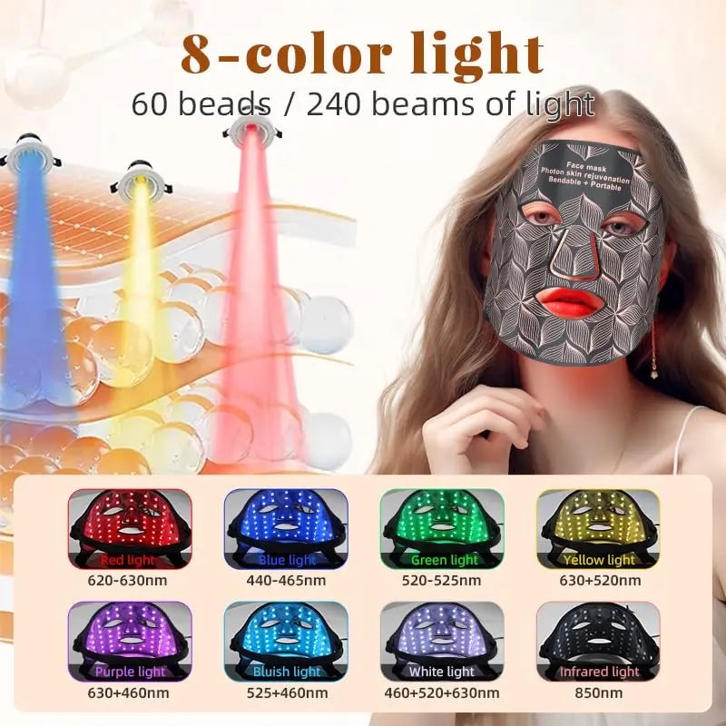 Ubilli Flexible Silicone LED Face Mask – 8-Color Red Light Therapy Mask for Anti-Aging & Skin Rejuvenation