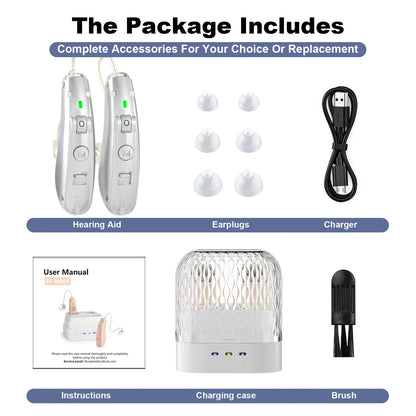 Rechargeable Digital Hearing Aid – Behind the Ear Sound Amplifier with Noise Cancelling & USB Charging Case for Elderly Deaf Care