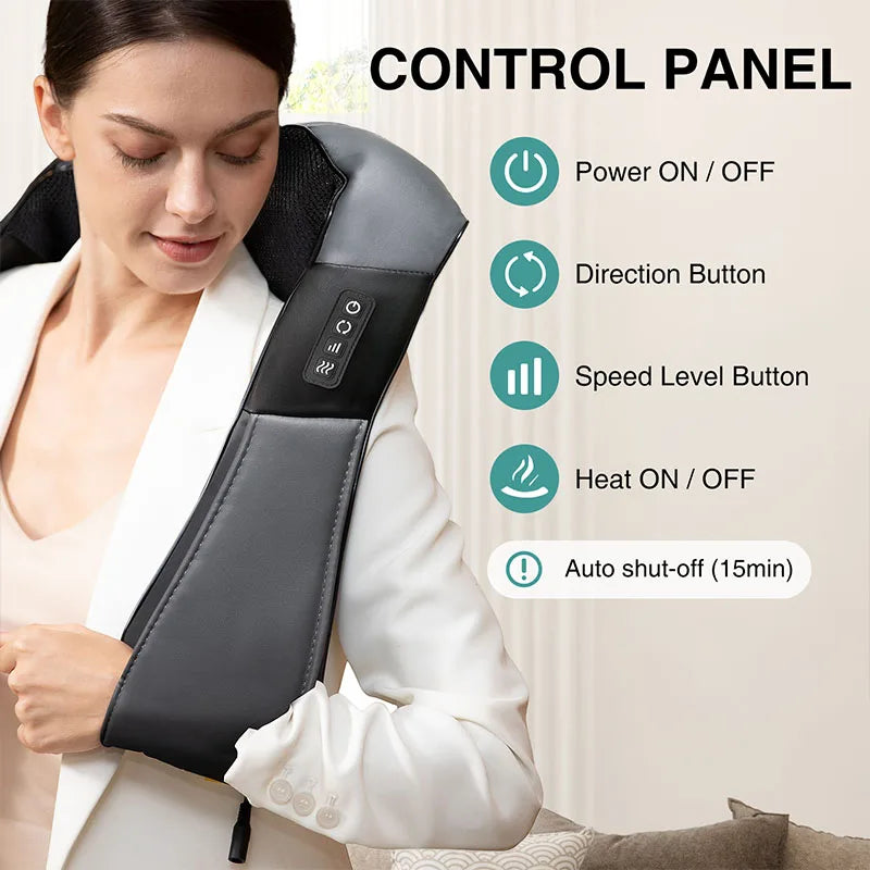 RelaxEase™ Shiatsu Neck & Back Massager with Soothing Heat – Electric Deep Tissue 3D Kneading for Shoulder, Leg & Body Relief