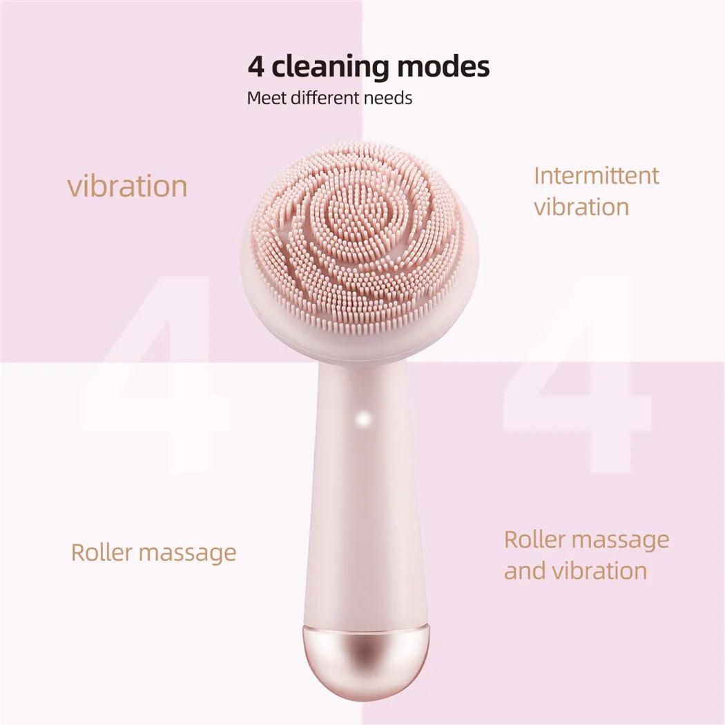 Electric Silicone Facial Cleansing Brush – Waterproof Rechargeable Vibrating Face Massager & Pore Cleaning Beauty Tool