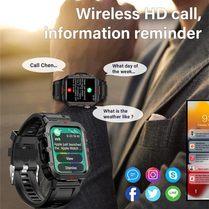Outdoor Military Smartwatch – Bluetooth Talking Rugged Sports Fitness Watch with 1.73" LED Display