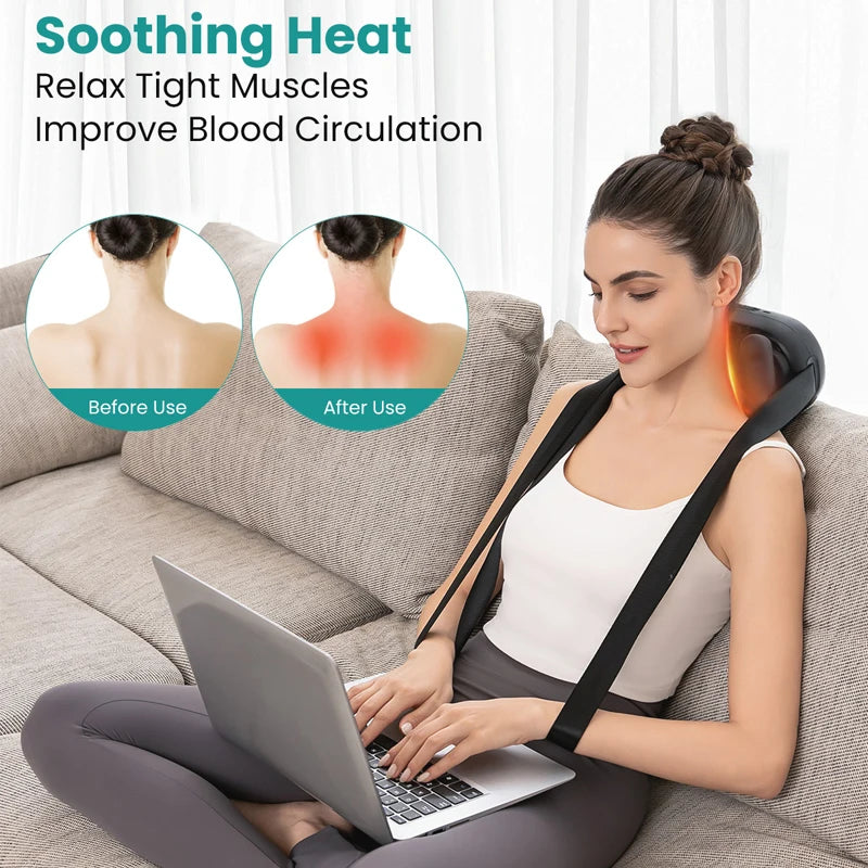 RelaxWave™ Cordless Shiatsu Neck & Shoulder Massager with Heat – Electric Deep-Tissue 6D Kneading for Neck, Back & Shoulder Relief