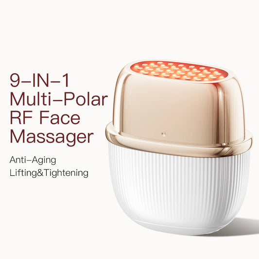 24K Gold Multi-Polar RF Beauty Device – EMS Facial Lifting, Skin Tightening & Anti-Aging Massager with 3-Color Light Therapy