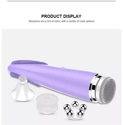 4 in 1 Electric Silicone Facial Cleansing Brush – Blackhead Remover, Exfoliating Skin Tightening Massager & Face Cleaner