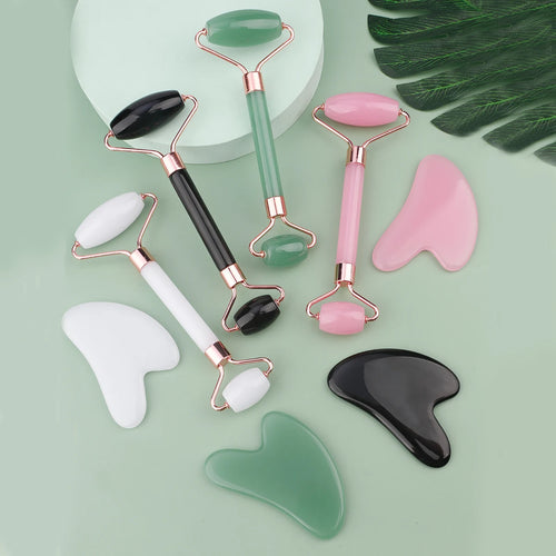 End Gua Sha Massage Roller and Facial Skin Lifting Scraper – Anti-Wrinkle Beeswax Stone Massager