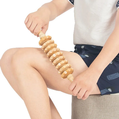 Wooden Fascia Massage Roller – Anti-Slip Handle Body Massager for Arms, Legs, Thighs & Back Relaxation