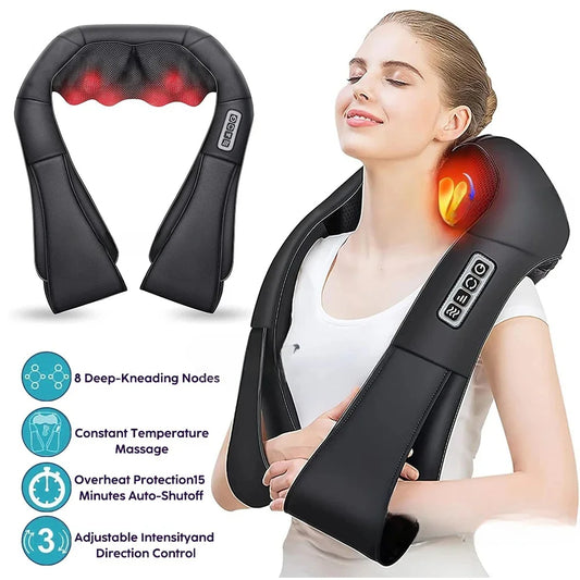 Shiatsu Neck and Shoulder Massager with Heat – U-Shaped Deep Kneading Electric Back Pillow for Neck, Waist, Leg & Full Body