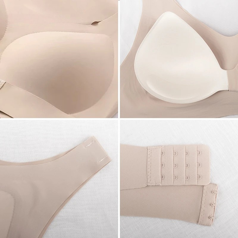Beige posture corrector bra for women with smooth cups and adjustable hook and eye closures