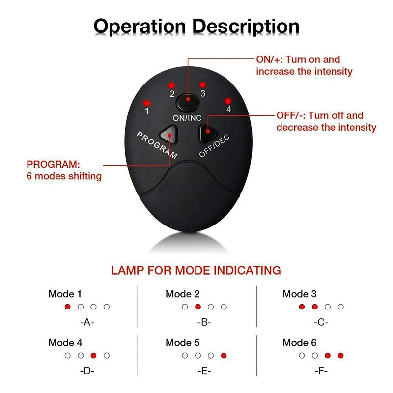 Black abs stimulator for fast muscle toning remote control with intensity and program buttons