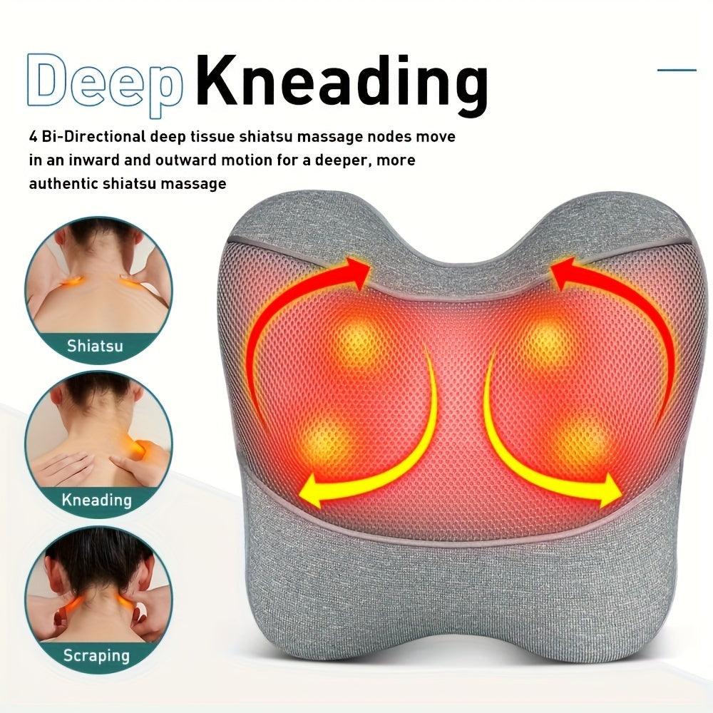 Zorelie adjustable heated massage pad with deep kneading shiatsu nodes for neck and back relief