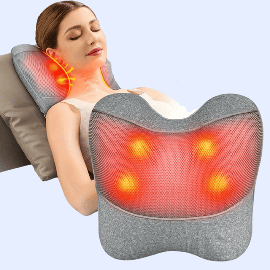 Zorelie adjustable heated massage pad in gray with glowing heat nodes for neck and back relief
