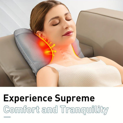 Woman relaxing with Zorelie adjustable heated massage pad providing neck heat and massage