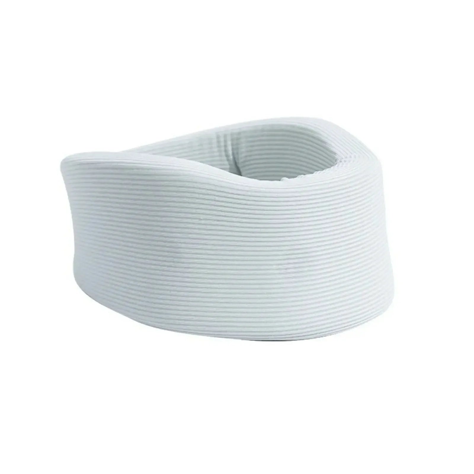 White adjustable neck support brace with soft ribbed fabric for comfortable neck pain relief