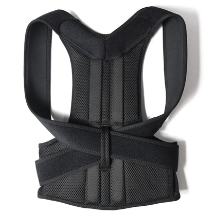 Black adjustable scoliosis posture corrector with breathable mesh and secure straps for back support