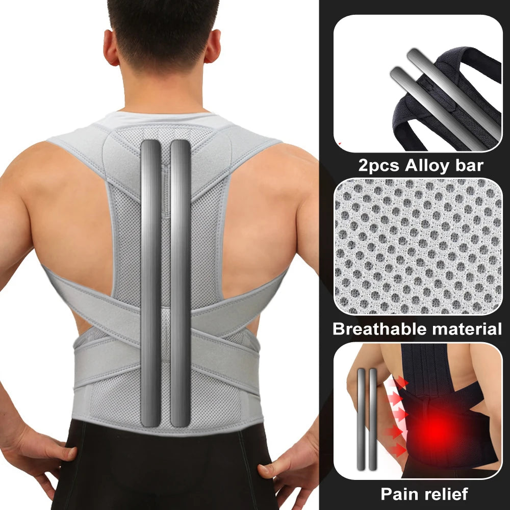 Adjustable scoliosis posture corrector with breathable material and alloy bars for pain relief