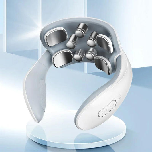 Zorelie advanced neck massager for pain relief with metal nodes and ergonomic white design