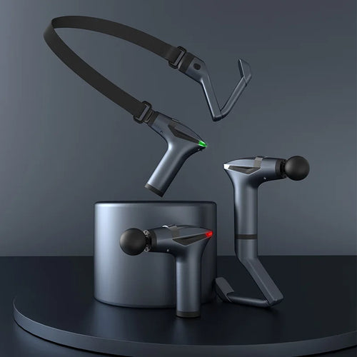 Advanced percussion massage gun set with multiple attachments and ergonomic design in matte black finish