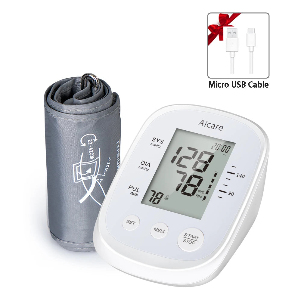 Zorelie.co automatic upper arm blood pressure monitor with digital display and gray cuff