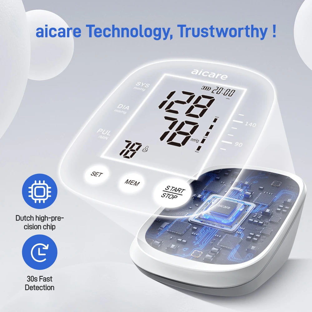 aicare automatic upper arm blood pressure monitor with digital display and fast detection technology