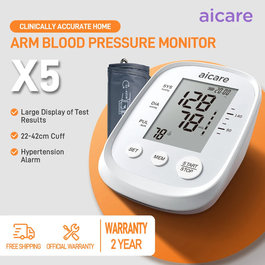 aicare automatic upper arm blood pressure monitor with large display and cuff for accurate home use