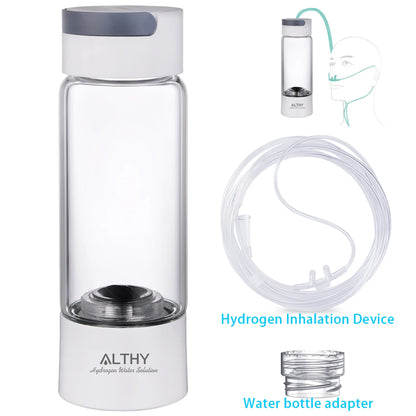 Zorelie.co portable hydrogen water generator bottle with hydrogen inhalation device and water bottle adapter