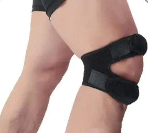 Adjustable black knee protection fitness equipment worn on leg for joint support and injury prevention