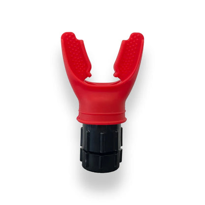 Red and black breathing trainer for lung capacity with ergonomic mouthpiece design by Zorelie.co