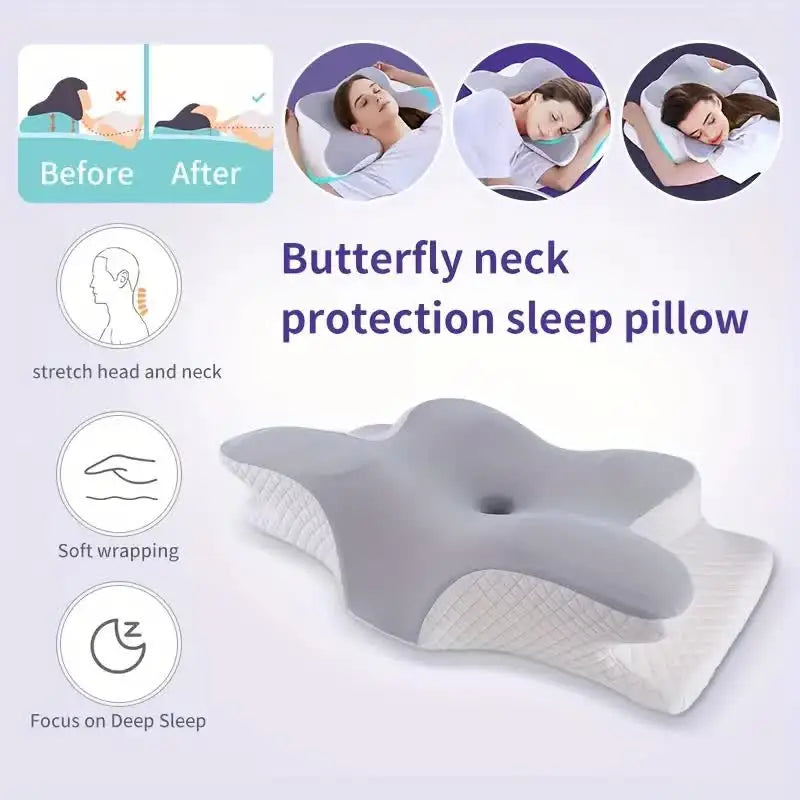 Zorelie.co butterfly memory foam cervical pillow for neck protection and deep sleep support