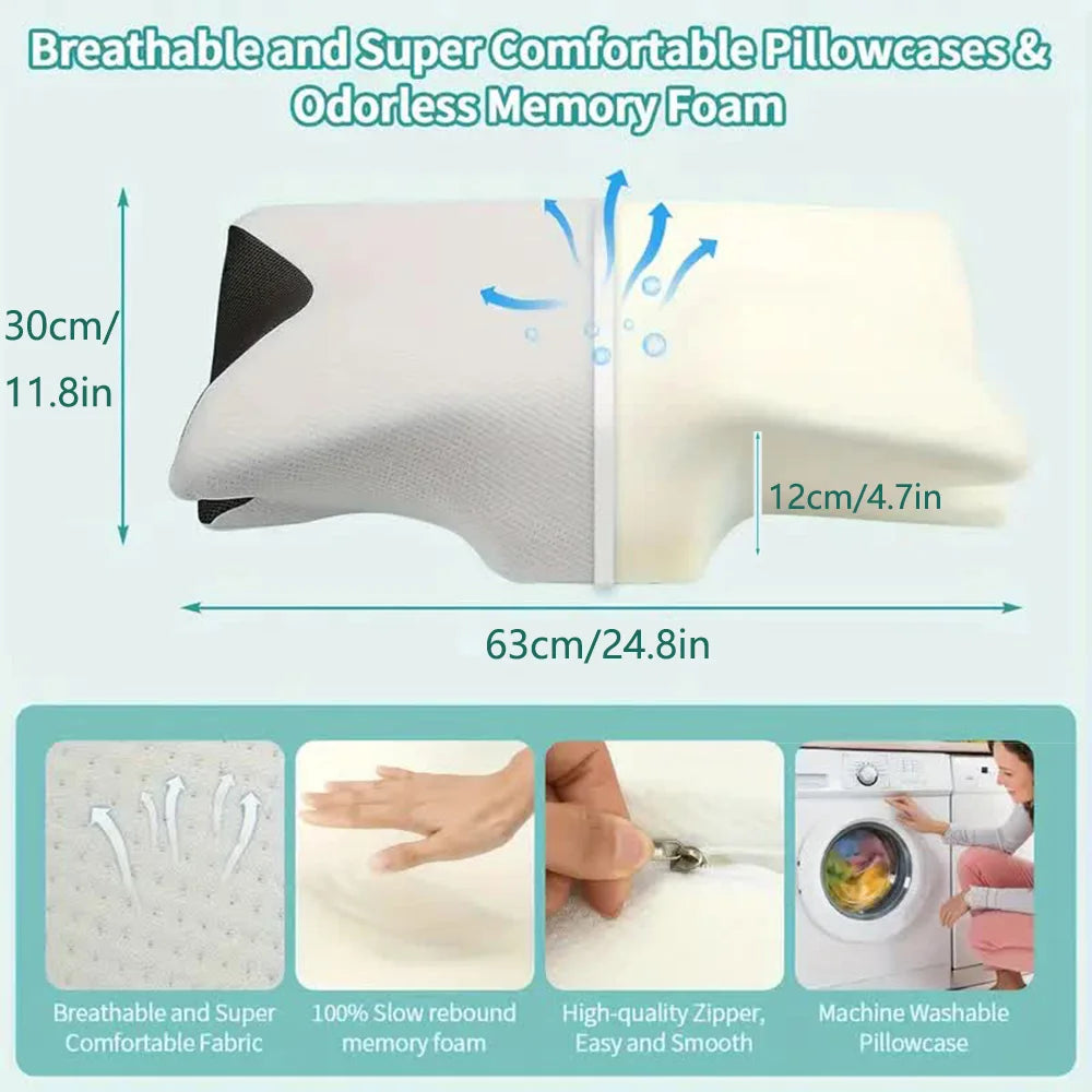 Butterfly shape orthopedic pillow with breathable memory foam and washable pillowcase by Zorelie.co