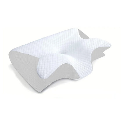 White butterfly shape orthopedic pillow with quilted texture for ergonomic neck support
