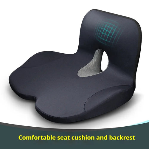 Zorelie.co black memory foam office chair cushion with ergonomic backrest and comfortable seat design