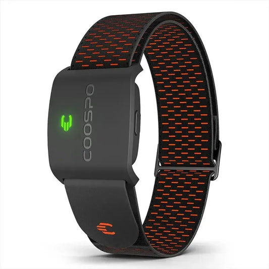COOSPO black and red armband heart rate monitor BLE5.0 with adjustable strap for fitness tracking