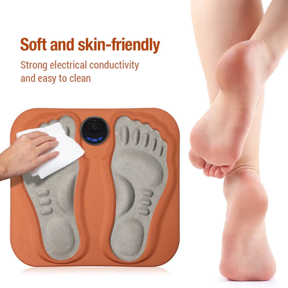 EMS foot massager pad for circulation with soft skin-friendly design and easy-to-clean surface