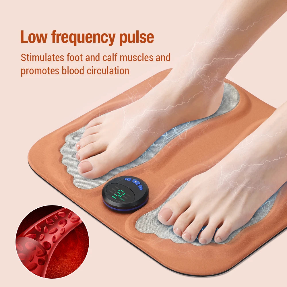 EMS foot massager pad for circulation with low frequency pulse stimulating foot and calf muscles