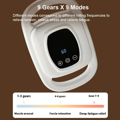 White deep tissue massage gun for pain relief with digital display and 9 gears for muscle and fascia relaxation