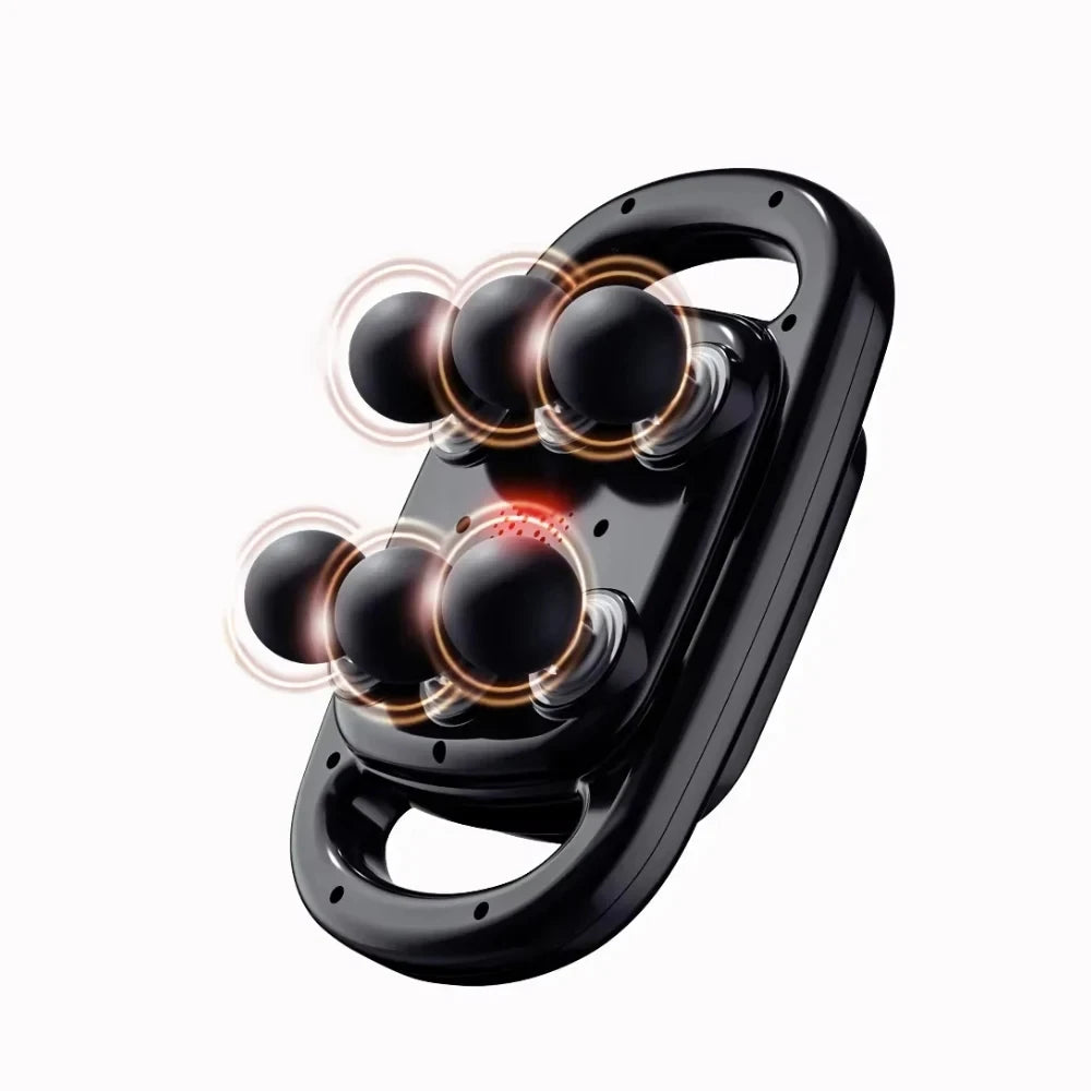 Black deep tissue massage gun for pain relief with multiple massage nodes and ergonomic handles