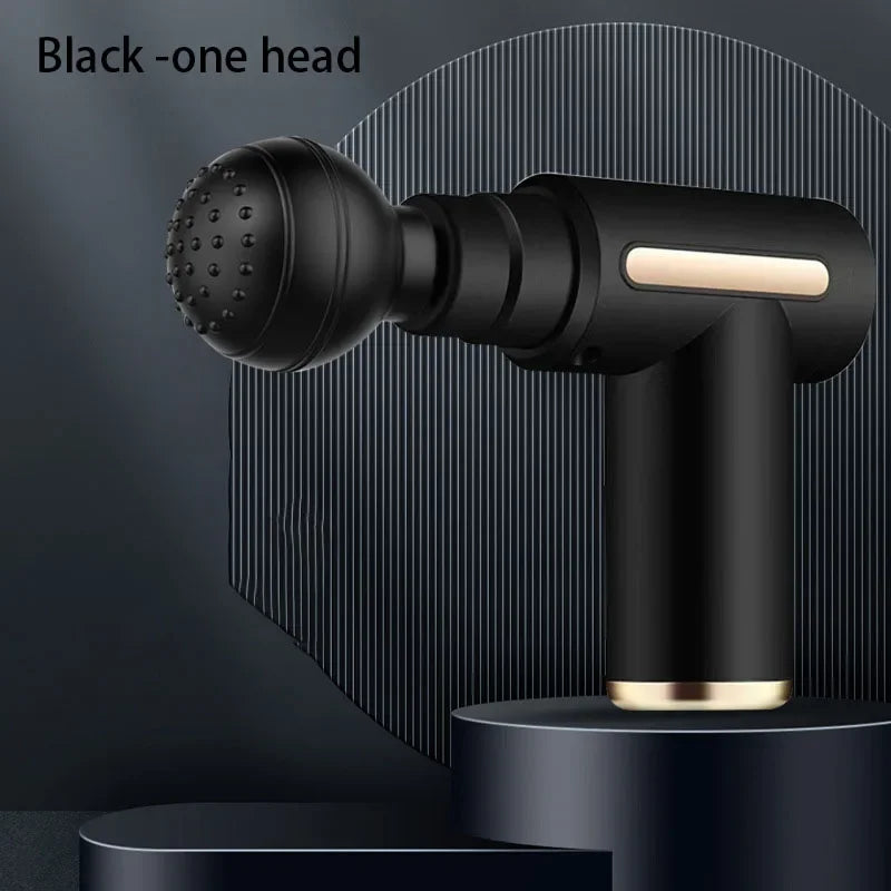 Black deep tissue massage gun for pain relief with textured rounded head by Zorelie.co