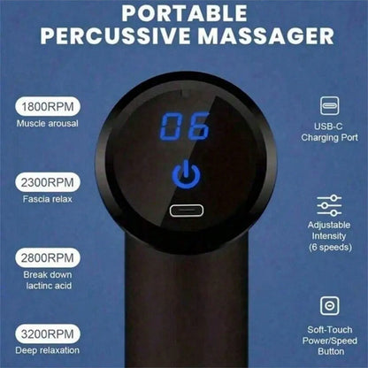Zorelie.co deep tissue massage gun for pain relief with digital display and adjustable intensity settings